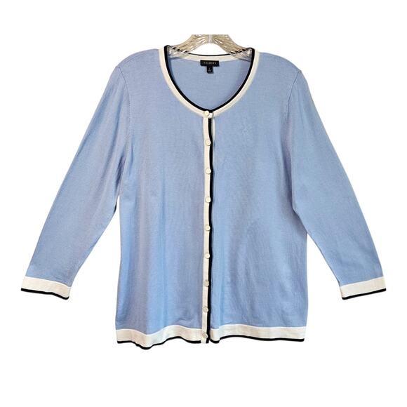 Talbots Sweaters - TALBOTS Women M Charming Cardigan Sweater Button Up Blue White 3/4 Sleeve 38"